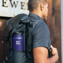 Klean Kanteen Insulated TK Wide With Café Cap 473ml - Black -Camping Discounter K32TKWSSL KM insulated 32oz bottle backpack lifestyle